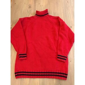 C13 Gap Vintage Red Cotton Knit Turtleneck Sweater Navy Varsity Stripe Large